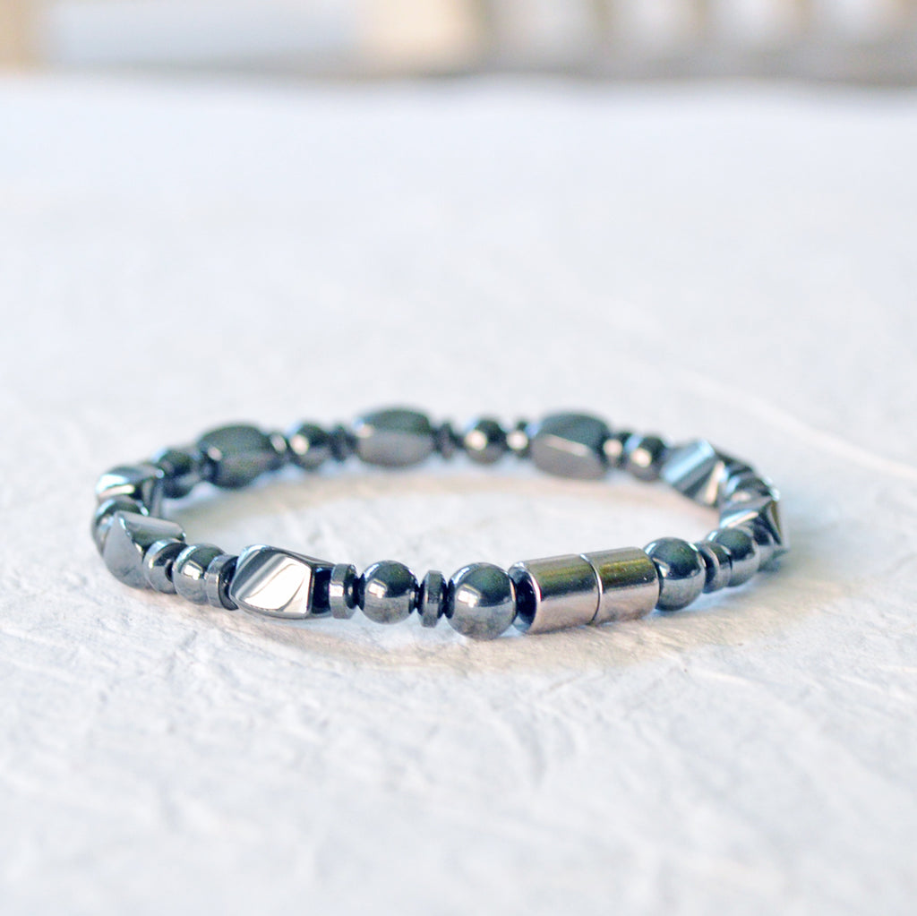 Magnetic bracelet handcrafted with black high power magnetic hematite beads and secured with a strong magnetic clasp. Wear as a magnetic bracelet or magnetic anklet.