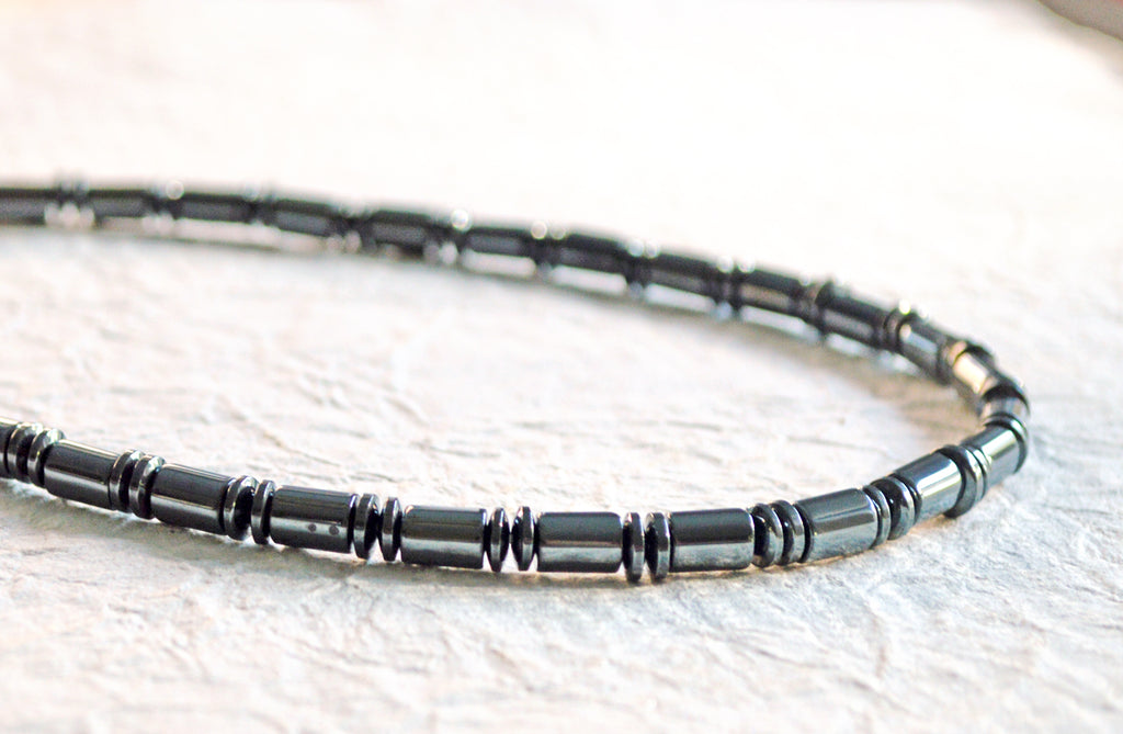 Magnetic necklace handcrafted with black high power magnetic hematite beads and secured with a strong and easy-to-use magnetic clasp.
