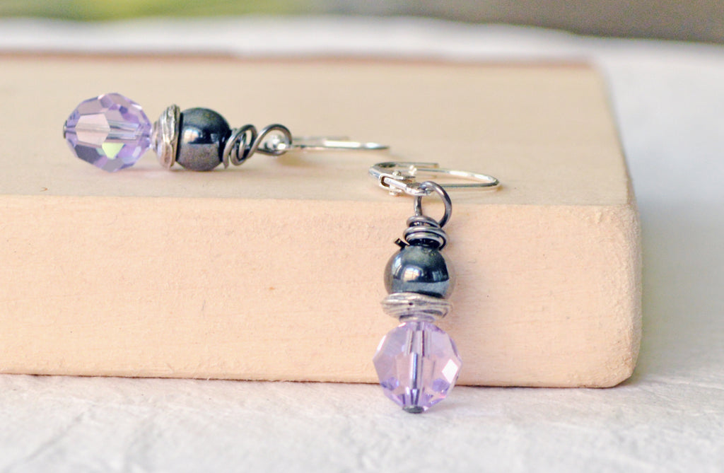 Black Hematite Magnetic & Lavender Crystal Bead Earrings