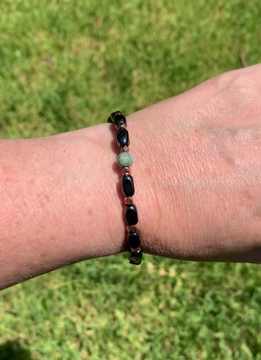 Black Magnetic Bracelet with Copper and Czech Glass