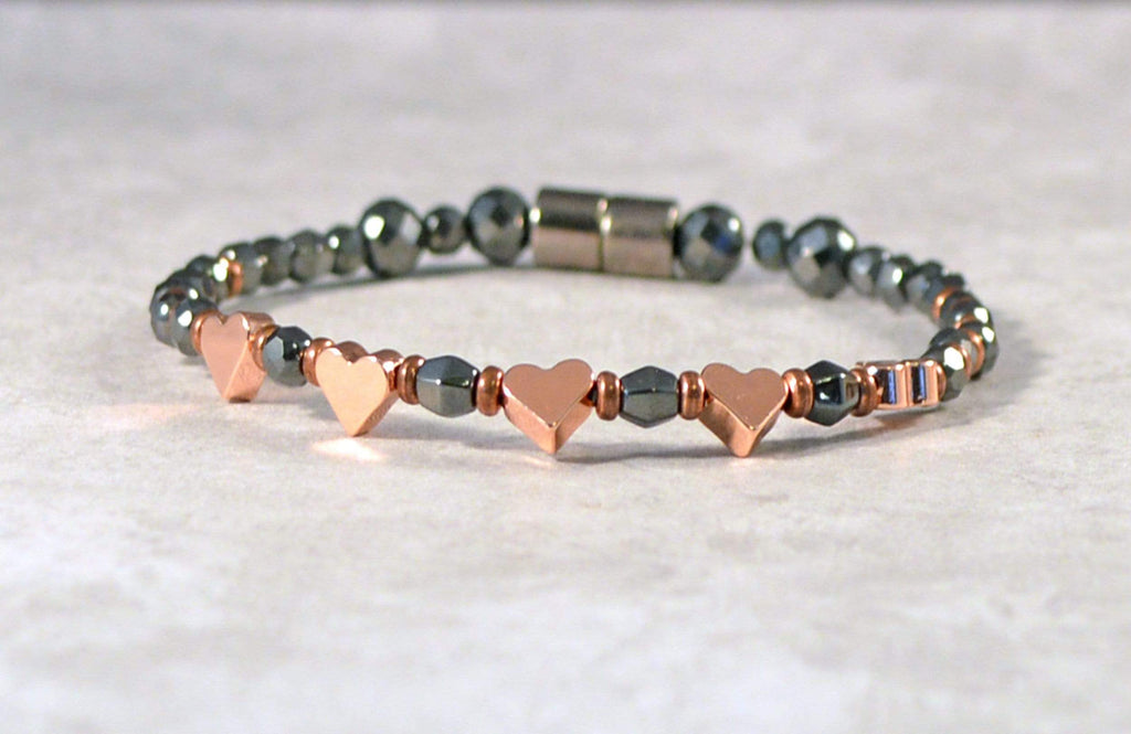 Beads-N-Style Magnetic Therapy Bracelet Magnetic Therapy Bracelet for Women with Rose Gold Hearts