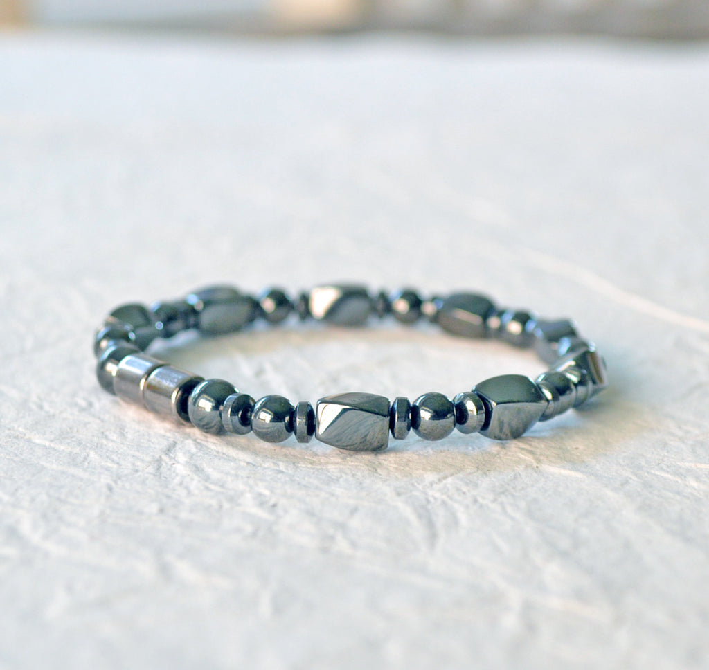 Magnetic bracelet handcrafted with black high power magnetic hematite beads and secured with a strong magnetic clasp. Wear as a magnetic bracelet or magnetic anklet.