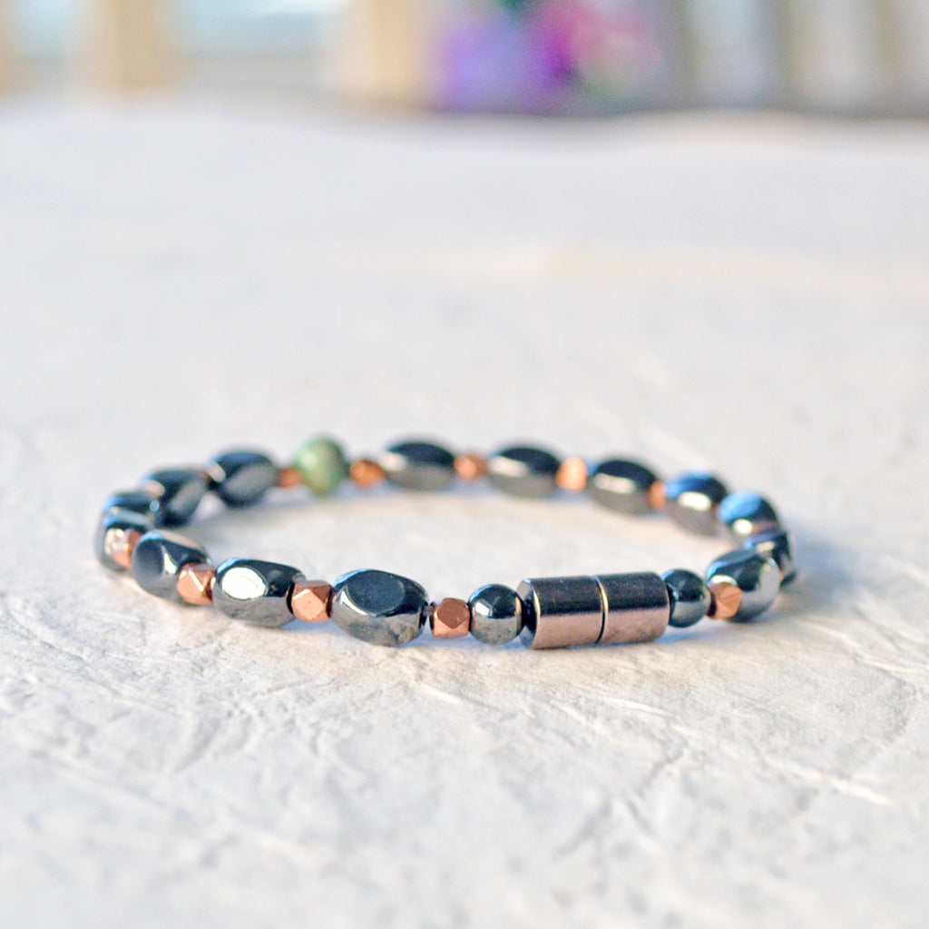 Magnetic bracelet handcrafted with powerful black magnetic hematite beads. Secured with a strong magnetic clasp.