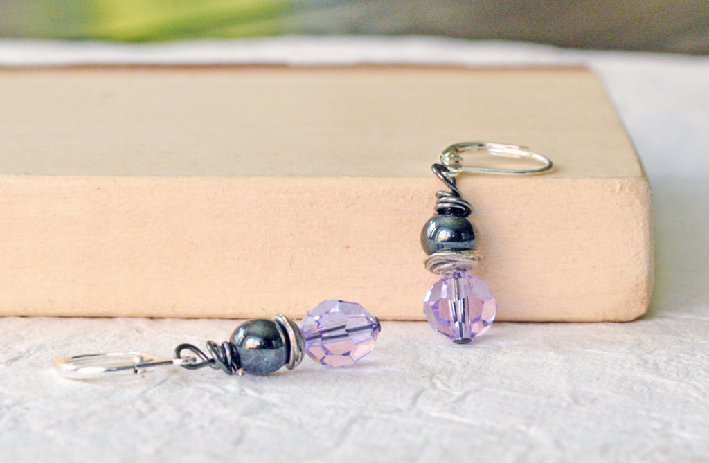 Black Hematite Magnetic & Lavender Crystal Bead Earrings