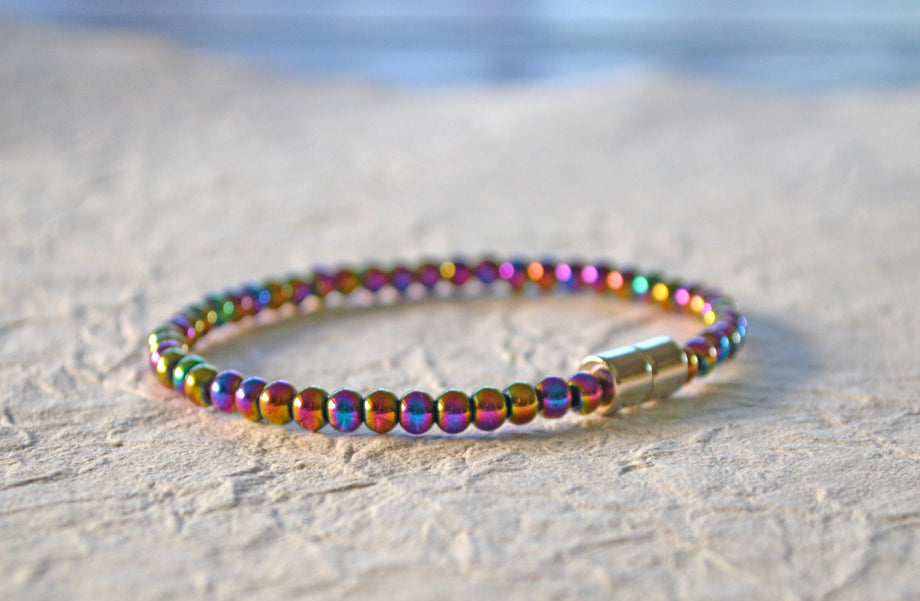 Navjai Rainbow Hematite Evil Eye Bracelets Multi Protection Crystal Beads  8MM Adjustable Stretch Handmade Bracelets for