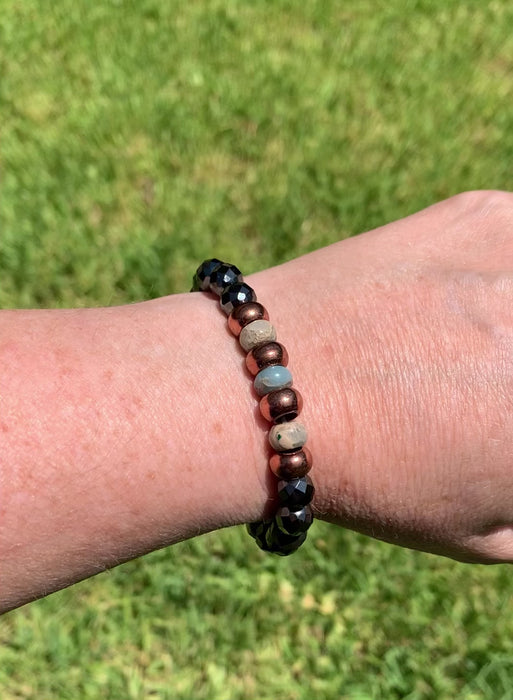 Black Magnetic Therapy Bracelet with Copper and Serpentine