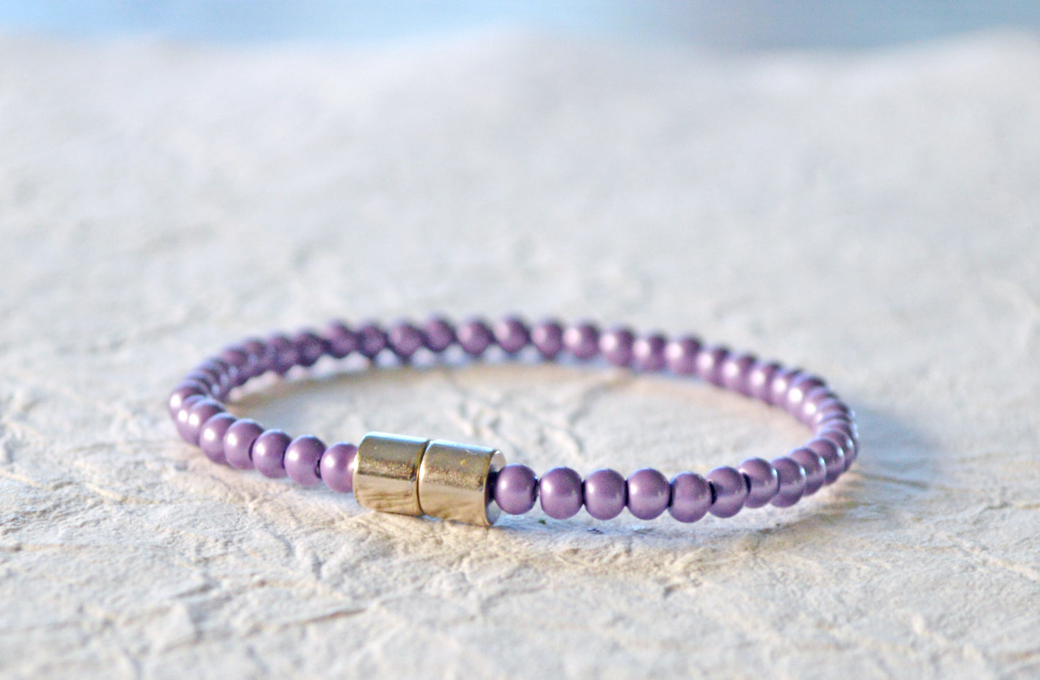 Jewelry :: Bracelets :: Beaded Bracelets :: Purple Jade and Silver Magnetic  Hematite Double Bracelet with two Magnetic Clasps