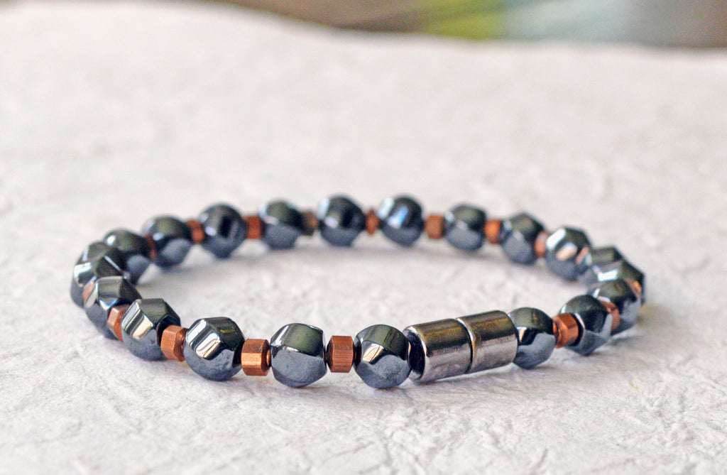 Black Magnetic Hematite Therapy Bracelet with Copper