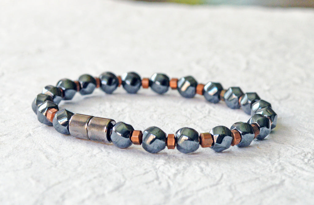 Black Magnetic Hematite Therapy Bracelet with Copper
