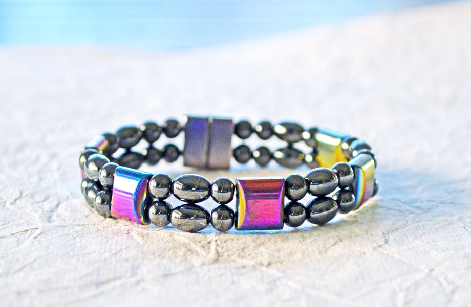 Magnetic Bracelet Black and Rainbow Hematite 11.0