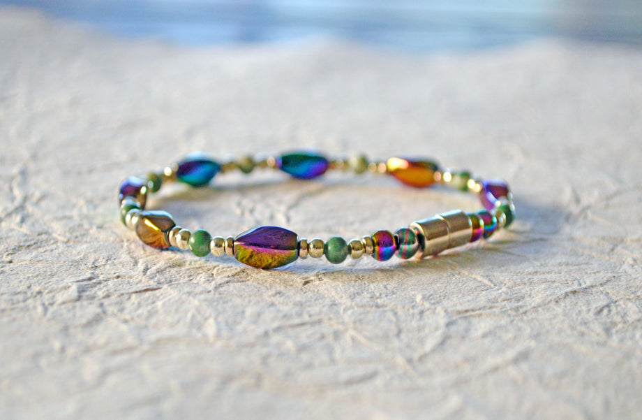 100% Magnetic ALL Rainbow Hematite Bracelet Anklet 2 Row NICE! | eBay