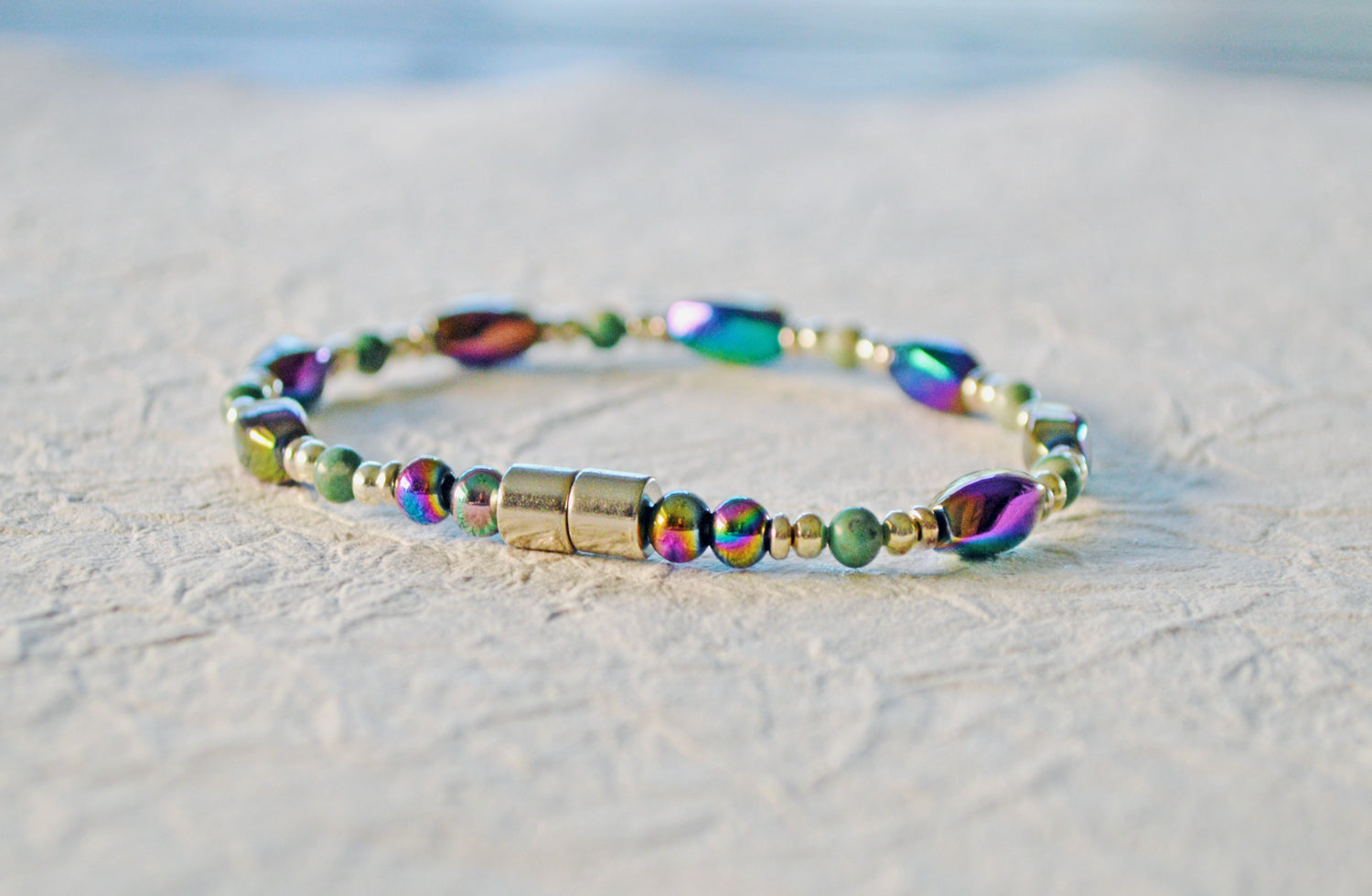 Heart Charm with Rainbow Hematite Beads Charity Bracelet – HELP by TJ