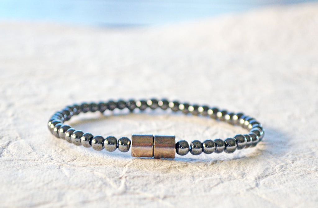Magnetic bracelet handcrafted with black high power magnetic hematite beads and secured with a strong magnetic clasp.