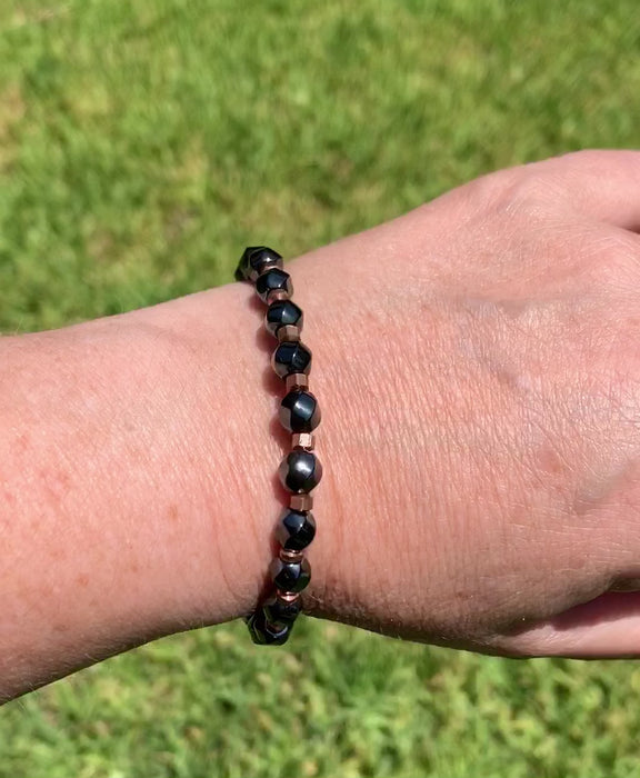 Black Magnetic Hematite Therapy Bracelet with Copper