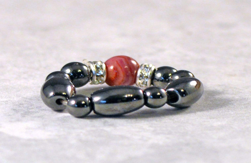 Beads-N-Style Magnetic Bead Ring Black Hematite and Purple Crazy Lace Magnetic Bead Ring