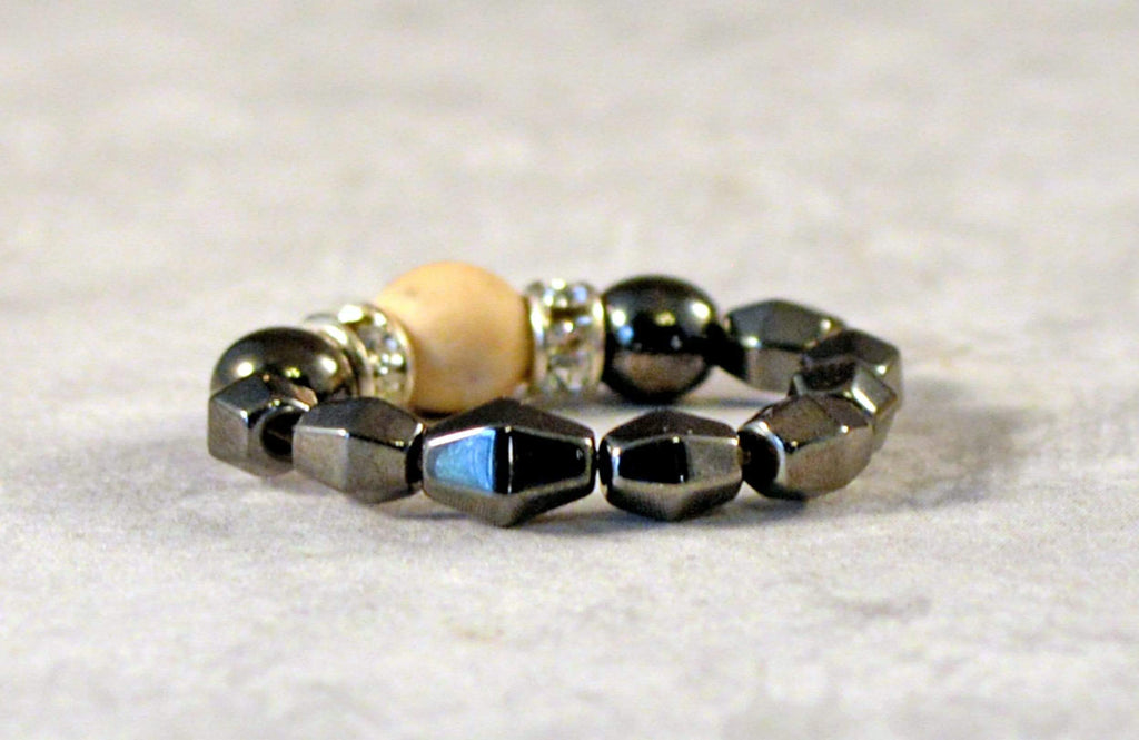 Beads-N-Style Magnetic Bead Ring Black Magnetic Bead Ring with Zebra Jasper