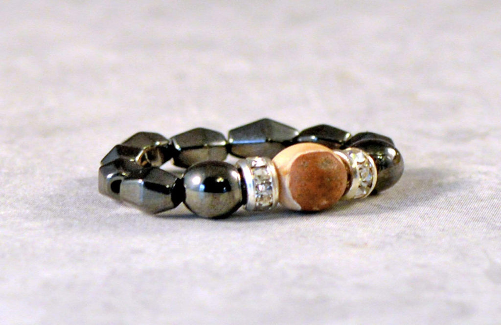 Beads-N-Style Magnetic Bead Ring Black Magnetic Bead Ring with Zebra Jasper