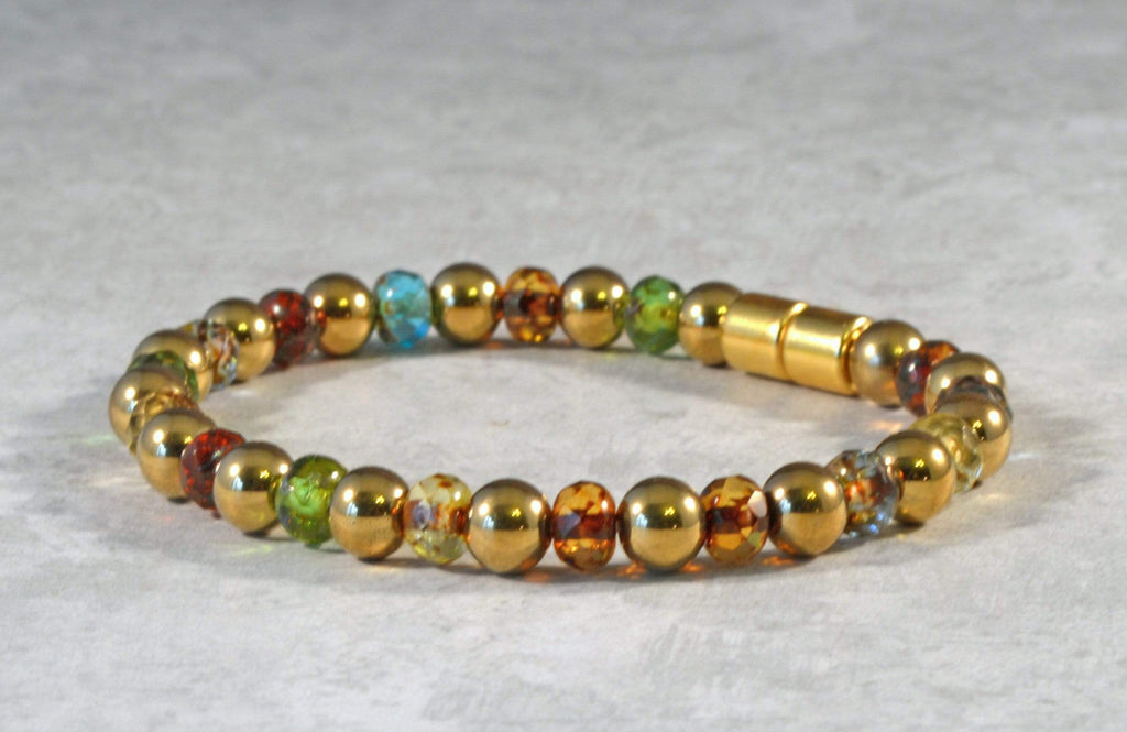 Beads-N-Style Magnetic Therapy Bracelet Gold Metallic & Gemstone Magnetic Hematite Bracelet